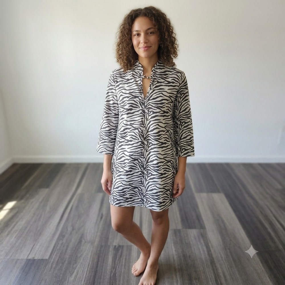 Pine Cone Hill Zebra Print Cotton Tunic Blouse - Women's Size Large